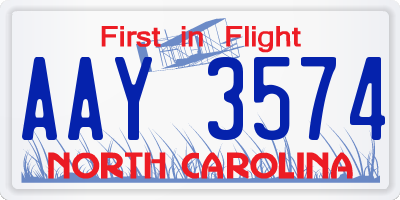 NC license plate AAY3574