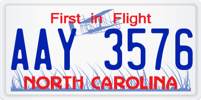 NC license plate AAY3576