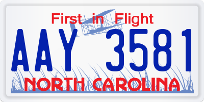 NC license plate AAY3581