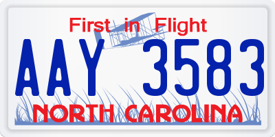 NC license plate AAY3583