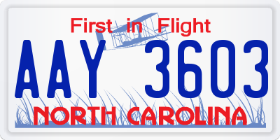NC license plate AAY3603