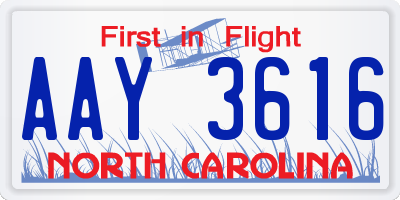 NC license plate AAY3616