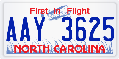 NC license plate AAY3625