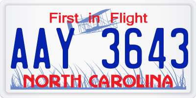 NC license plate AAY3643