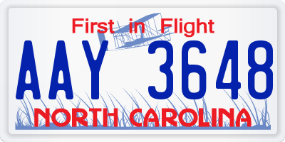 NC license plate AAY3648