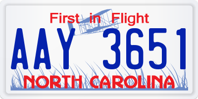 NC license plate AAY3651