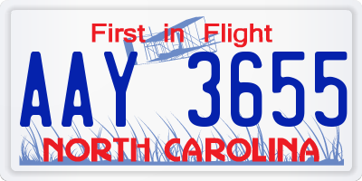 NC license plate AAY3655