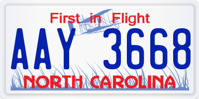 NC license plate AAY3668