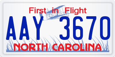 NC license plate AAY3670