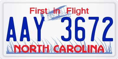 NC license plate AAY3672