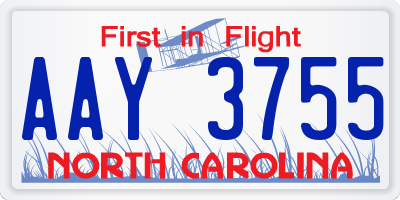 NC license plate AAY3755