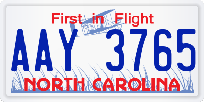 NC license plate AAY3765
