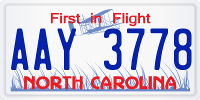 NC license plate AAY3778