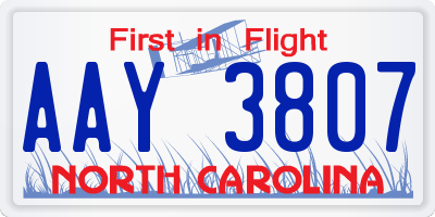 NC license plate AAY3807