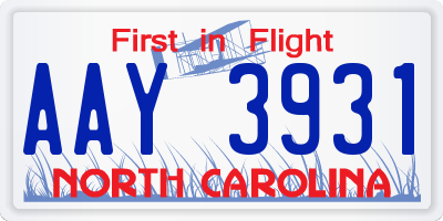 NC license plate AAY3931