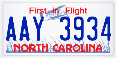 NC license plate AAY3934