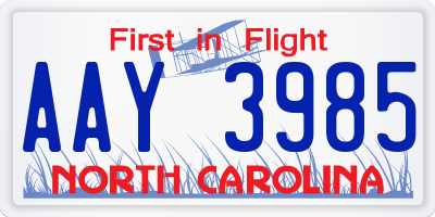 NC license plate AAY3985