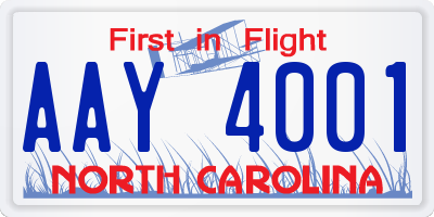 NC license plate AAY4001