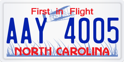 NC license plate AAY4005