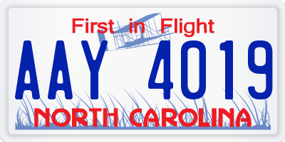 NC license plate AAY4019