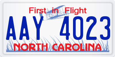 NC license plate AAY4023