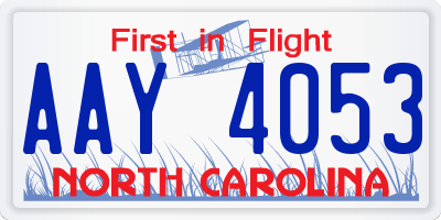 NC license plate AAY4053