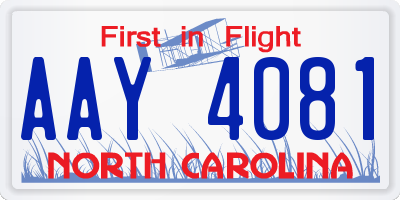 NC license plate AAY4081