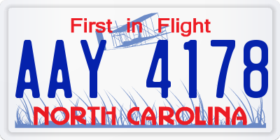 NC license plate AAY4178