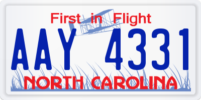 NC license plate AAY4331