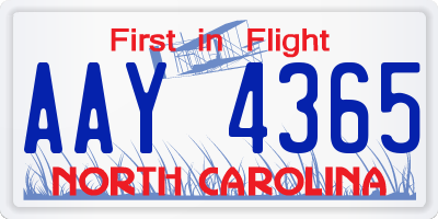 NC license plate AAY4365