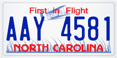 NC license plate AAY4581