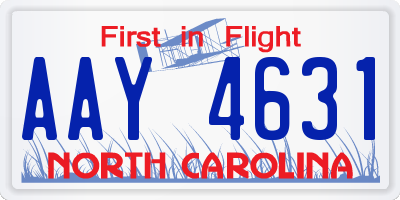 NC license plate AAY4631