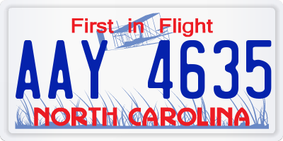 NC license plate AAY4635
