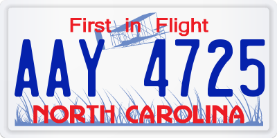 NC license plate AAY4725