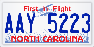 NC license plate AAY5223