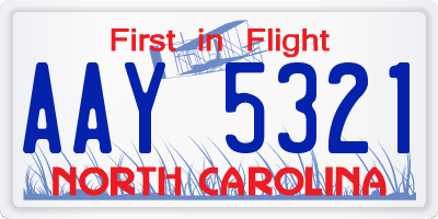 NC license plate AAY5321