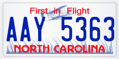 NC license plate AAY5363
