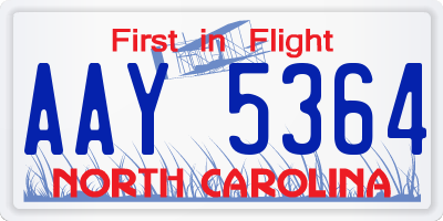 NC license plate AAY5364