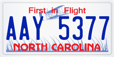 NC license plate AAY5377