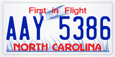 NC license plate AAY5386