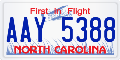 NC license plate AAY5388