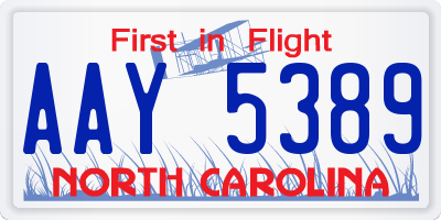 NC license plate AAY5389