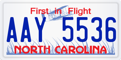 NC license plate AAY5536