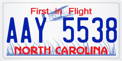 NC license plate AAY5538