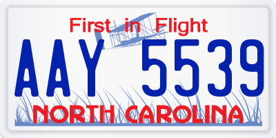 NC license plate AAY5539