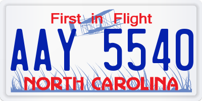 NC license plate AAY5540