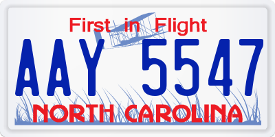 NC license plate AAY5547