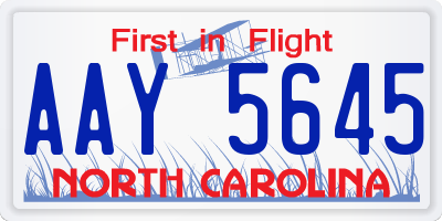 NC license plate AAY5645