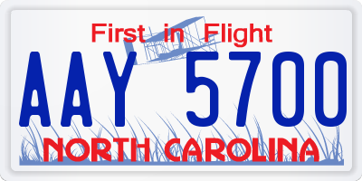 NC license plate AAY5700