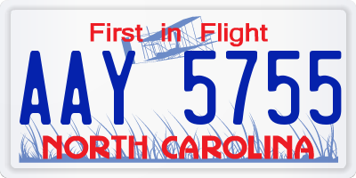 NC license plate AAY5755